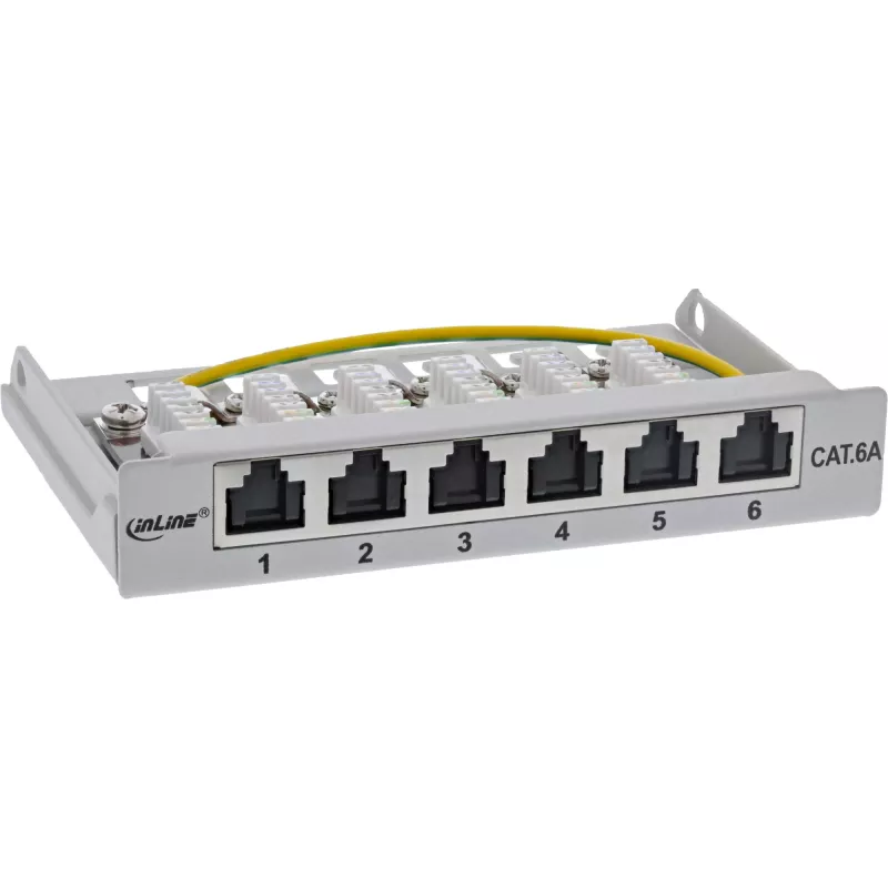 InLine Patch panel Cat.6A 0.5U 6-port, table/wall/rail, grey with dust prot.