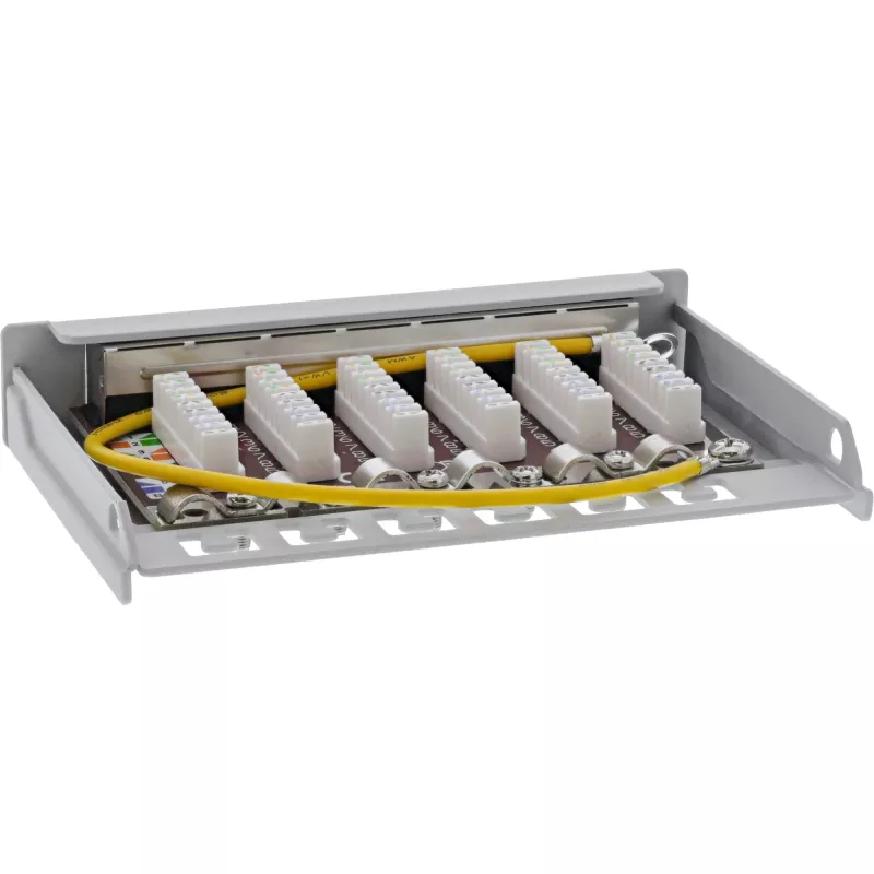 InLine Patch panel Cat.6A 0.5U 6-port, table/wall/rail, grey with dust prot.
