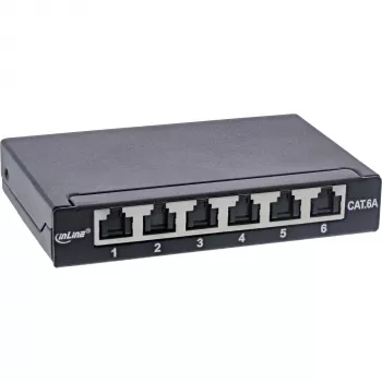 InLine Patch panel Cat.6A 0.5U 6-port, table/wall/rail, black with dust prot.