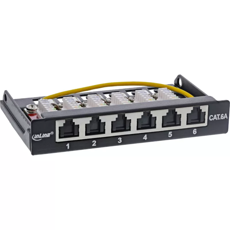 InLine Patch panel Cat.6A 0.5U 6-port, table/wall/rail, black with dust prot.