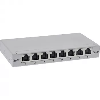 InLine Patch panel Cat.6A 0.5U 8-port, table/wall/rail, grey, dust protection
