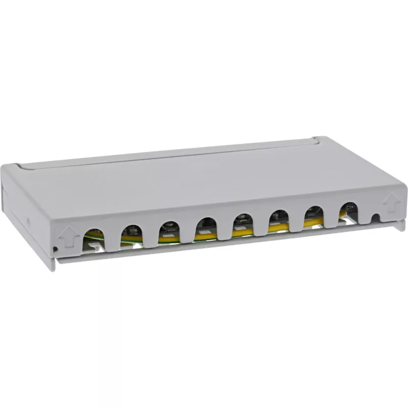 InLine Patch panel Cat.6A 0.5U 8-port, table/wall/rail, grey, dust protection
