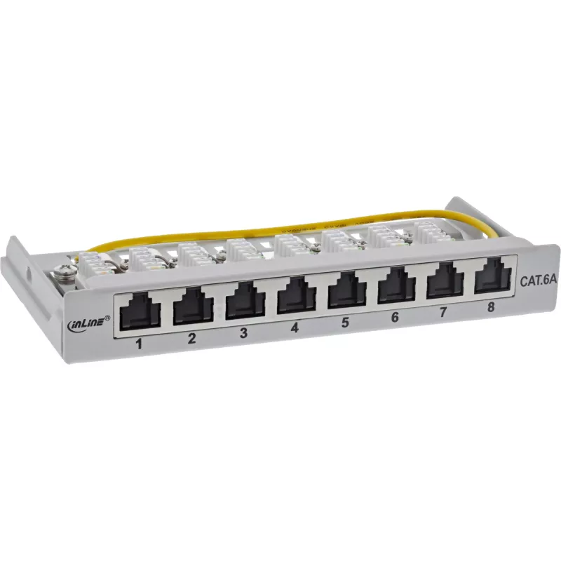 InLine Patch panel Cat.6A 0.5U 8-port, table/wall/rail, grey, dust protection