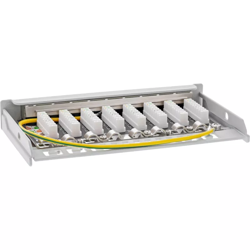 InLine Patch panel Cat.6A 0.5U 8-port, table/wall/rail, grey, dust protection