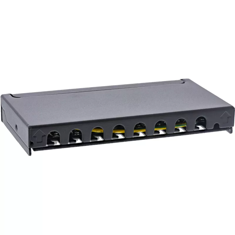 InLine Patch panel Cat.6A 0.5U 8-port, table/wall/rail, black, dust protection