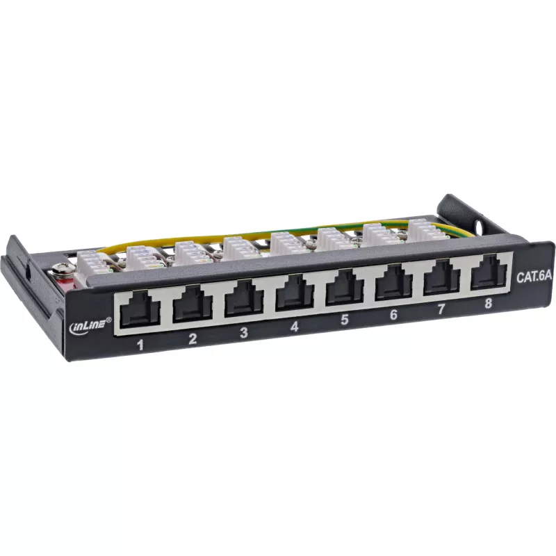 InLine Patch panel Cat.6A 0.5U 8-port, table/wall/rail, black, dust protection