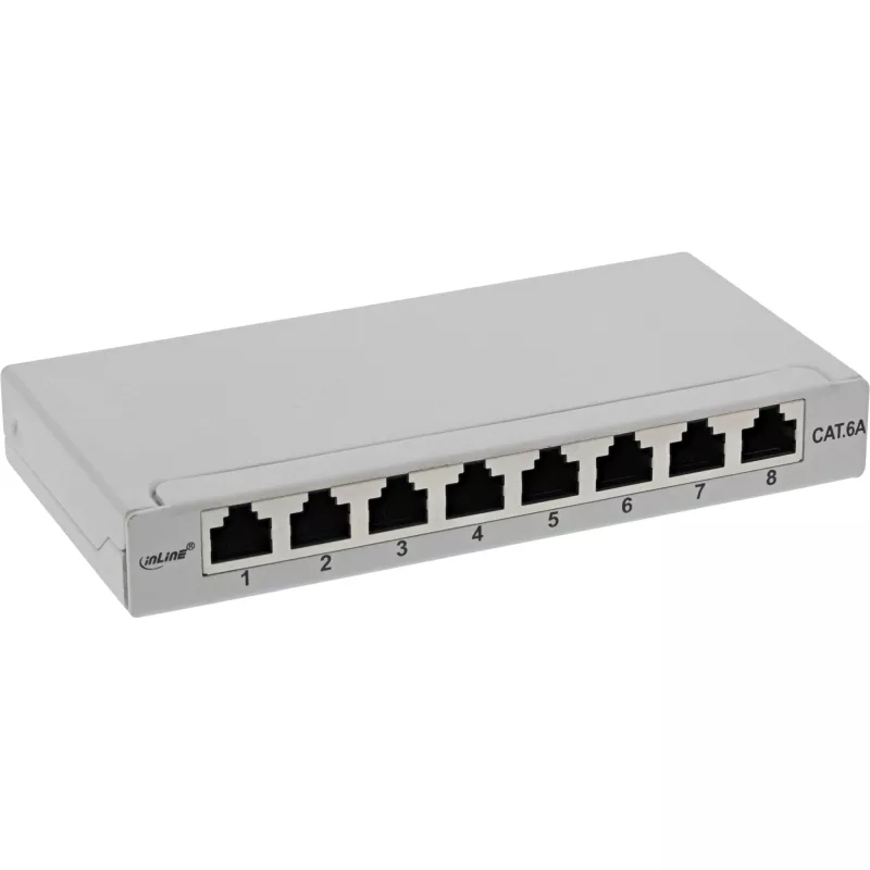 InLine Patch panel Cat.6A 0.5U 8-port, table/wall mounting light grey RAL7035