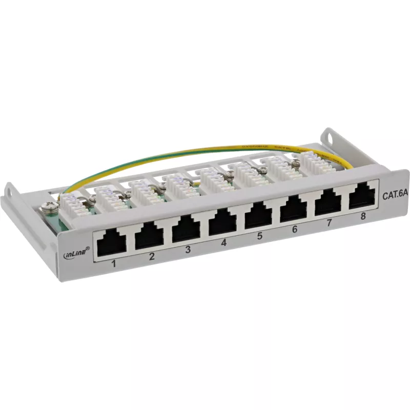InLine Patch panel Cat.6A 0.5U 8-port, table/wall mounting light grey RAL7035