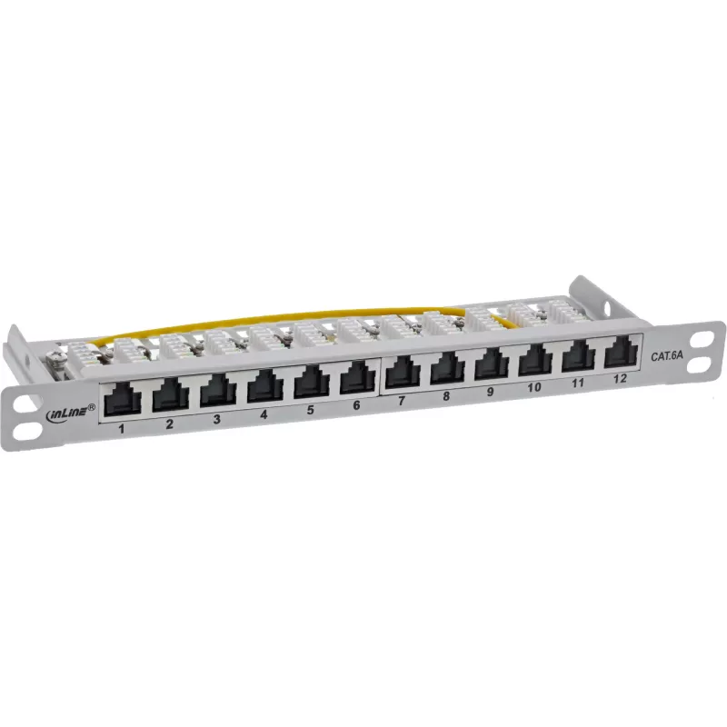 InLine 10 inch patch panel Cat.6A 0.5U 12-port, with dust protection, grey