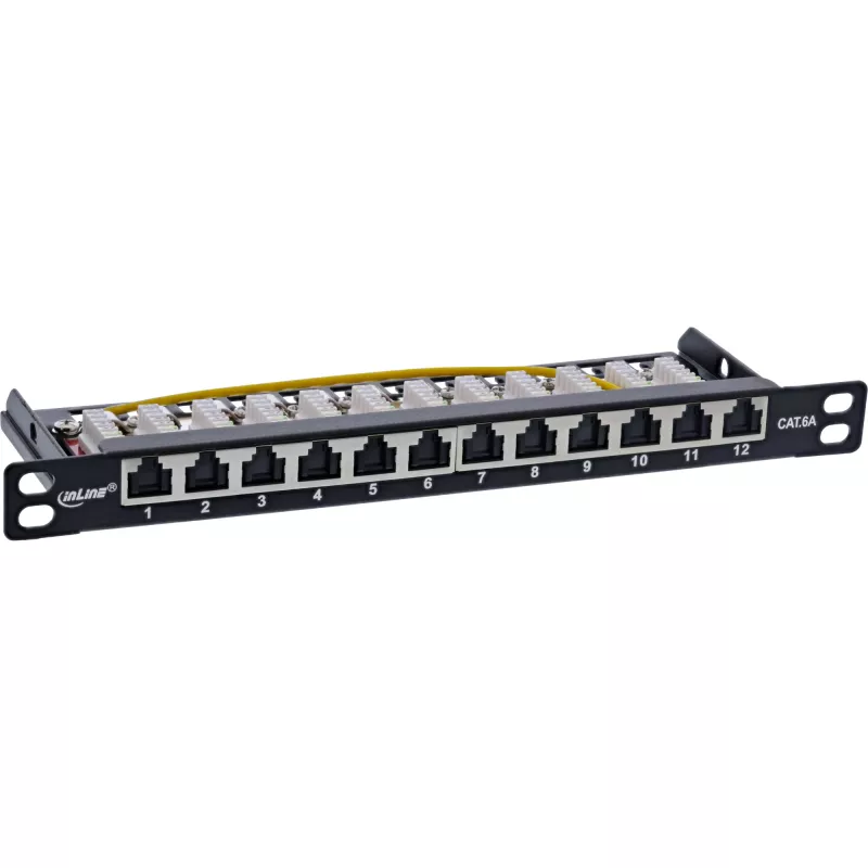 InLine 10 inch patch panel Cat.6A 0.5U 12-port, with dust protection, black