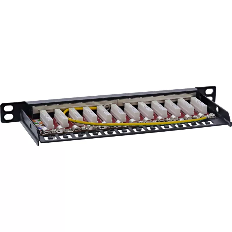 InLine 10 inch patch panel Cat.6A 0.5U 12-port, with dust protection, black