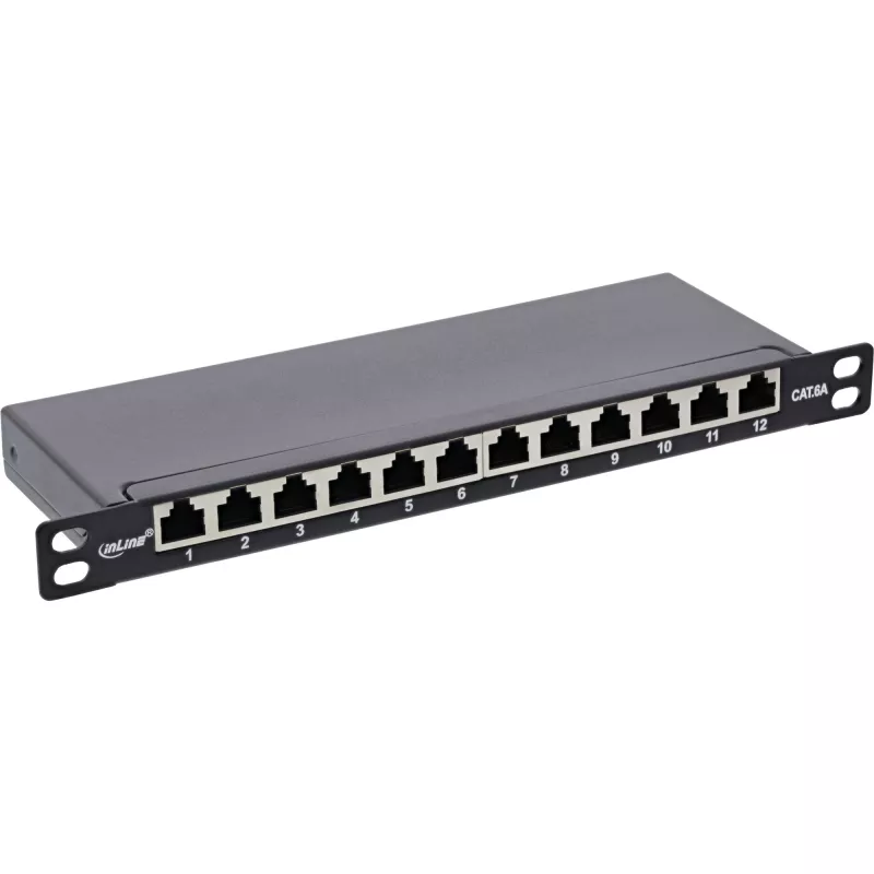 InLine Patch panel 10 inch Cat.6A 0.5U 12-port black RAL9005