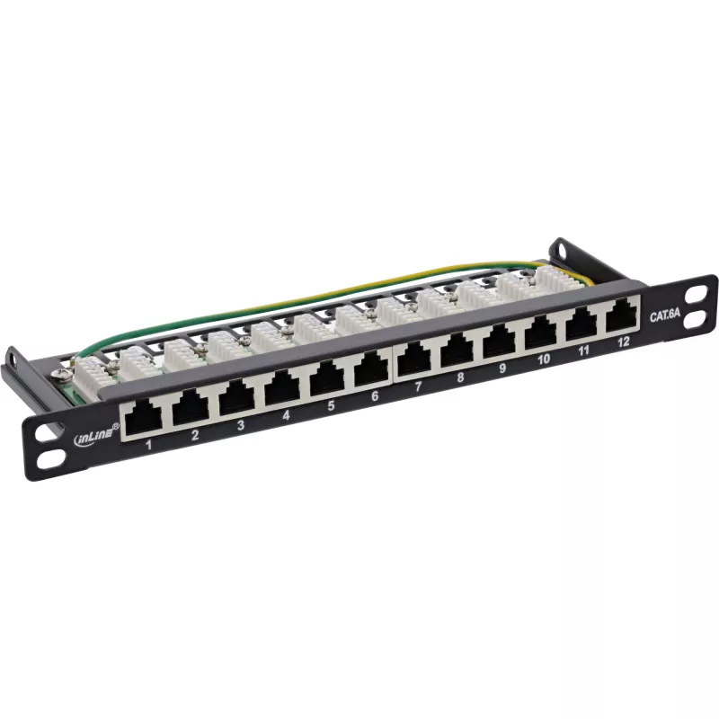 InLine Patch panel 10 inch Cat.6A 0.5U 12-port black RAL9005