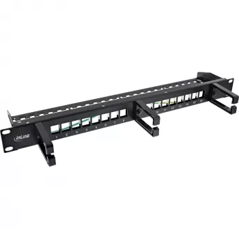 InLine 16-way patch panel, Keystone empty panel with 3 brackets, 19 inch, 1U black
