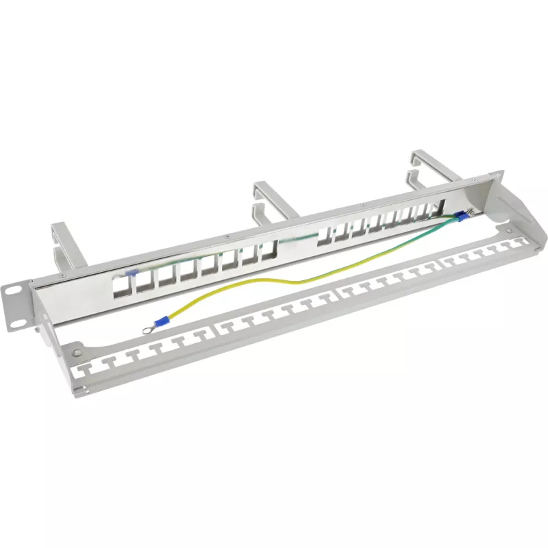 InLine Patch panel Cat.6A 16-way, with 3 brackets, 16 keystones, 19 inch, 1U, grey