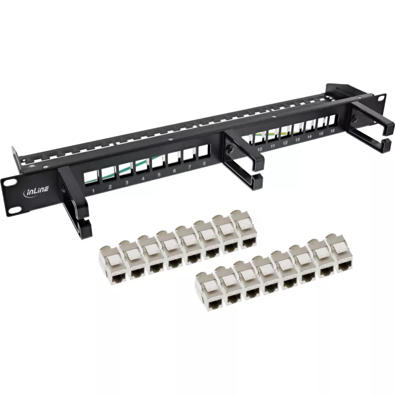InLine Patch panel Cat.6A 16-way 19 inch 1U Black