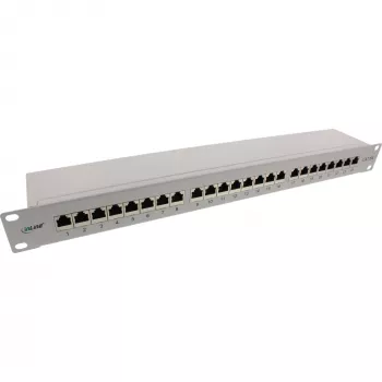 InLine 19 inch Cat.6A 24-Port Shielded Patch Panel, 1U, Light Grey RAL7035