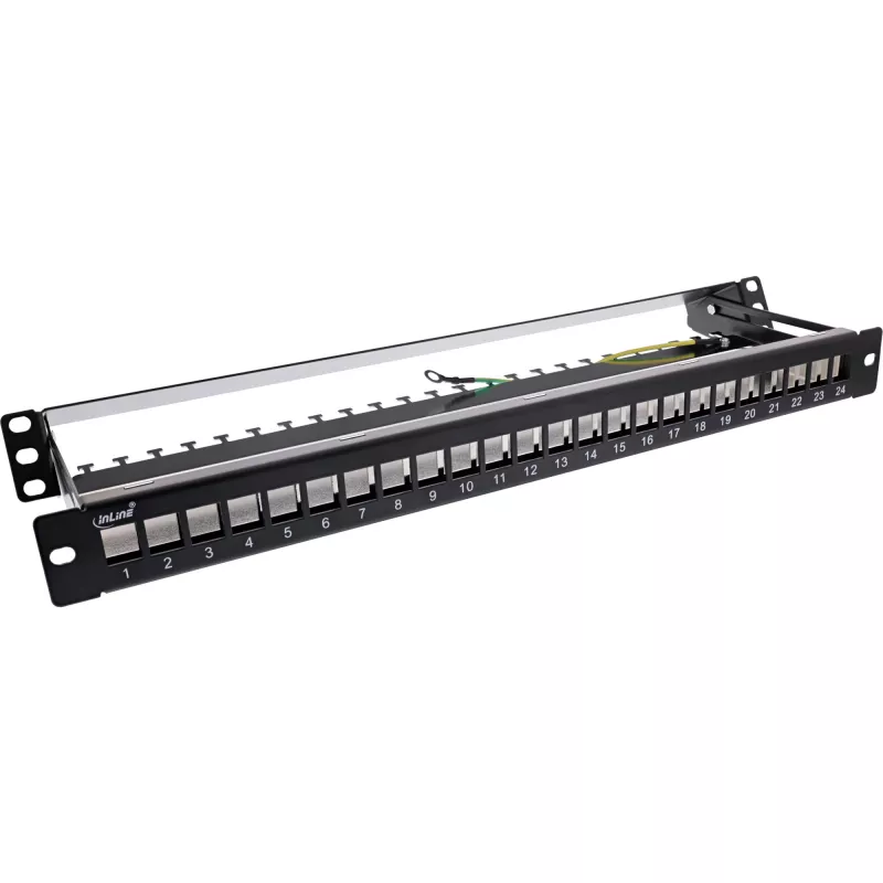 InLine Blank Patch Panel with pull-out 19 inch 24 Port 1U black