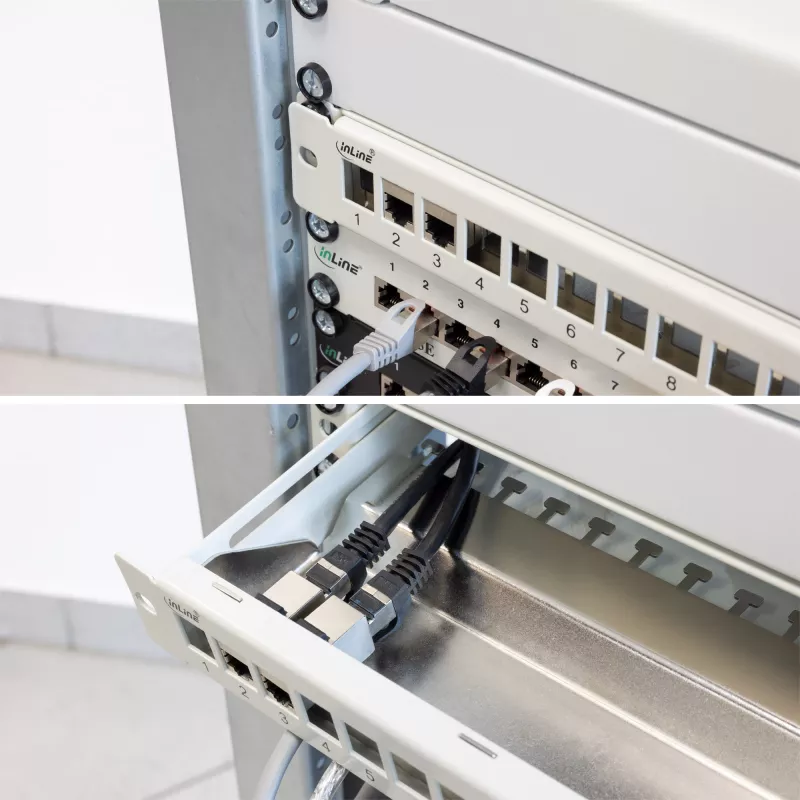 InLine Blank Patch Panel with pull-out 19 inch 24 Port 1U black