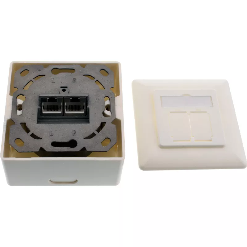 InLine Cat.6A wall outlet box surface or flush mount 2x RJ45 socket 76842S
