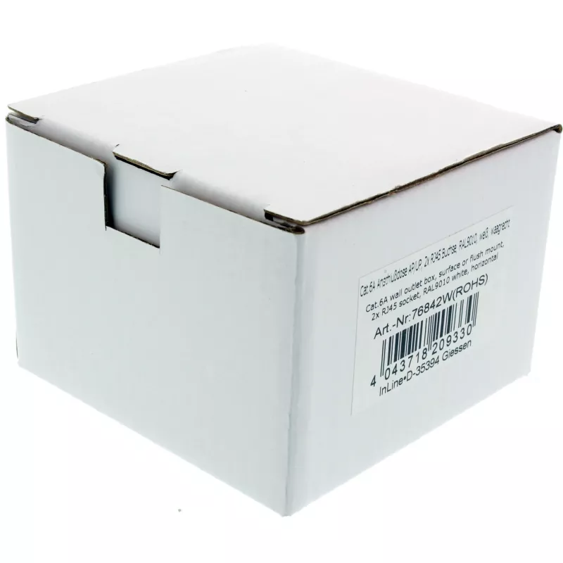 InLine Wall Plate Cat.6A surface mount 2x RJ45 female RAL9010 white