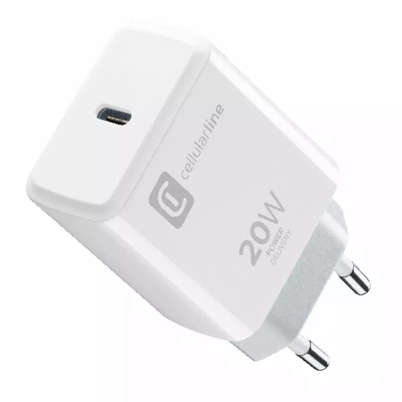 Cellularline USB-C Charger 20W - iPhone 8 or later 20W USB-C mains charger for charging the iPhone 8 and later models at maximum speed