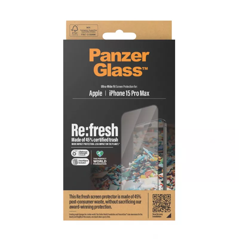 PanzerGlass ® Re:fresh Screen Protector iPhone 15 Pro Max | Ultra-Wide Fit w. EasyAligner
