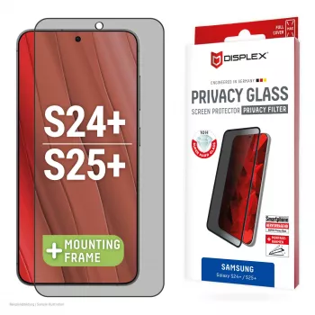 Displex Privacy Screen Protector (10H) for Samsung Galaxy S24+/S25+, Eco Mounting Frame, Privacy Filter