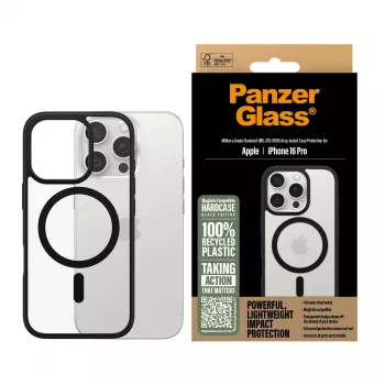 PanzerGlass ® HardCase Transparent w. Black MagSafe & Frame iPhone 16 Pro