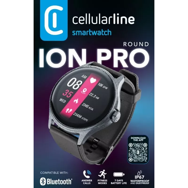 Cellularline ION PRO Round Bluetooth® smartwatch with app, 3.51 cm (1.38 inch), TFT, Touchscreen, 0.00064 GB, 98 g