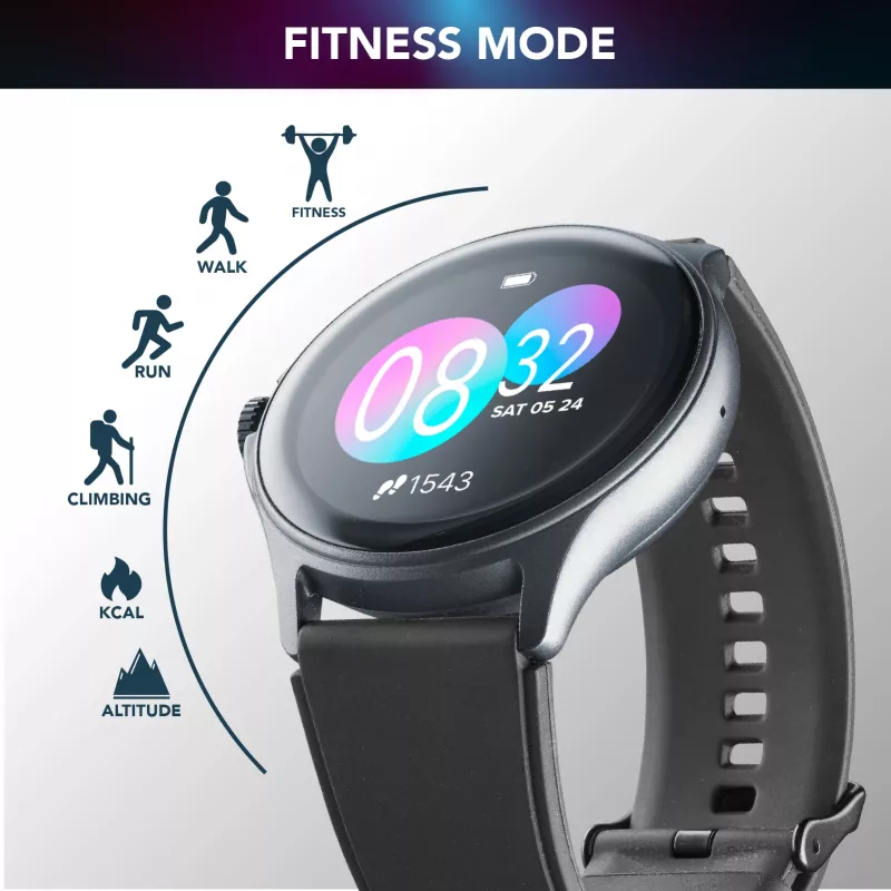 Cellularline ION PRO Round Bluetooth® smartwatch with app, 3.51 cm (1.38 inch), TFT, Touchscreen, 0.00064 GB, 98 g
