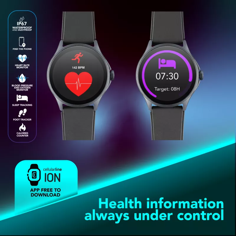 Cellularline ION PRO Round Bluetooth® smartwatch with app, 3.51 cm (1.38 inch), TFT, Touchscreen, 0.00064 GB, 98 g