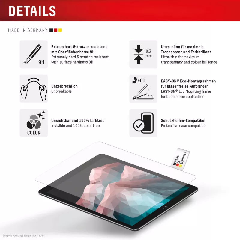 Displex Tablet Glass (9H) for Samsung Galaxy Tab S10 FE+, Eco Mounting Frame, unbreakable