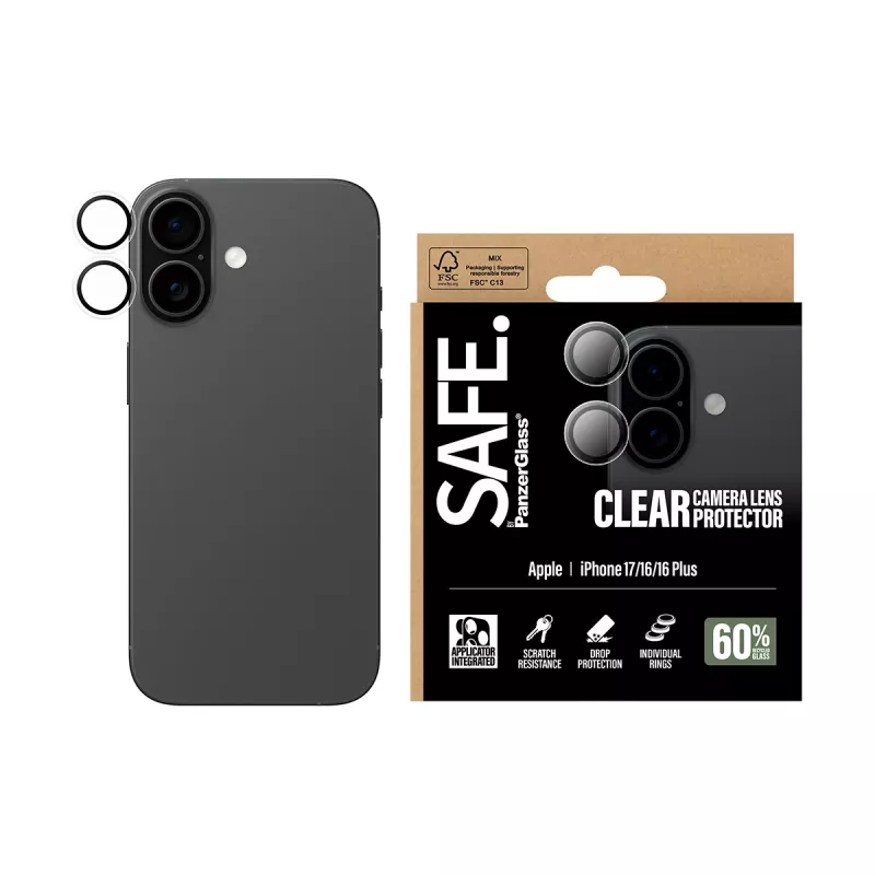 Camera Lens Protector PanzerGlass SAFE for iPhone 17 16 16 Plus Scratch Shock Resistant Transparent