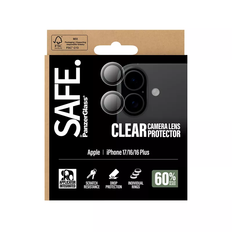 Camera Lens Protector PanzerGlass SAFE for iPhone 17 16 16 Plus Scratch Shock Resistant Transparent