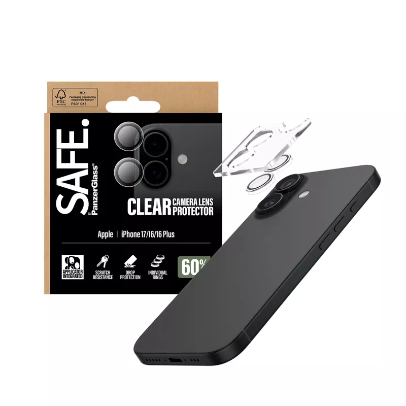 Camera Lens Protector PanzerGlass SAFE for iPhone 17 16 16 Plus Scratch Shock Resistant Transparent