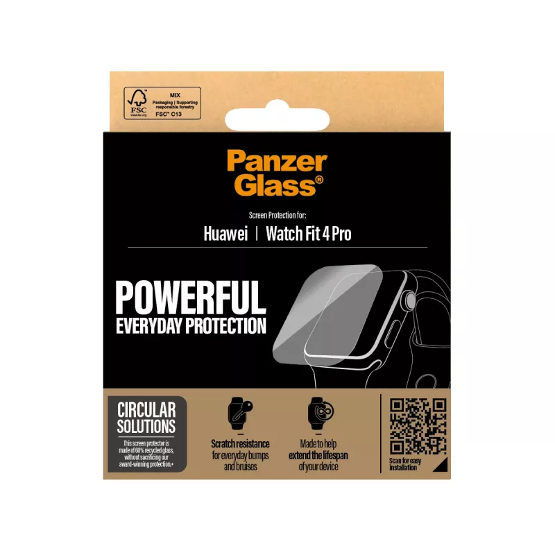 Screen protector PanzerGlass for Huawei Watch Fit 4 Pro — tempered glass, scratch-resistant, precise cut