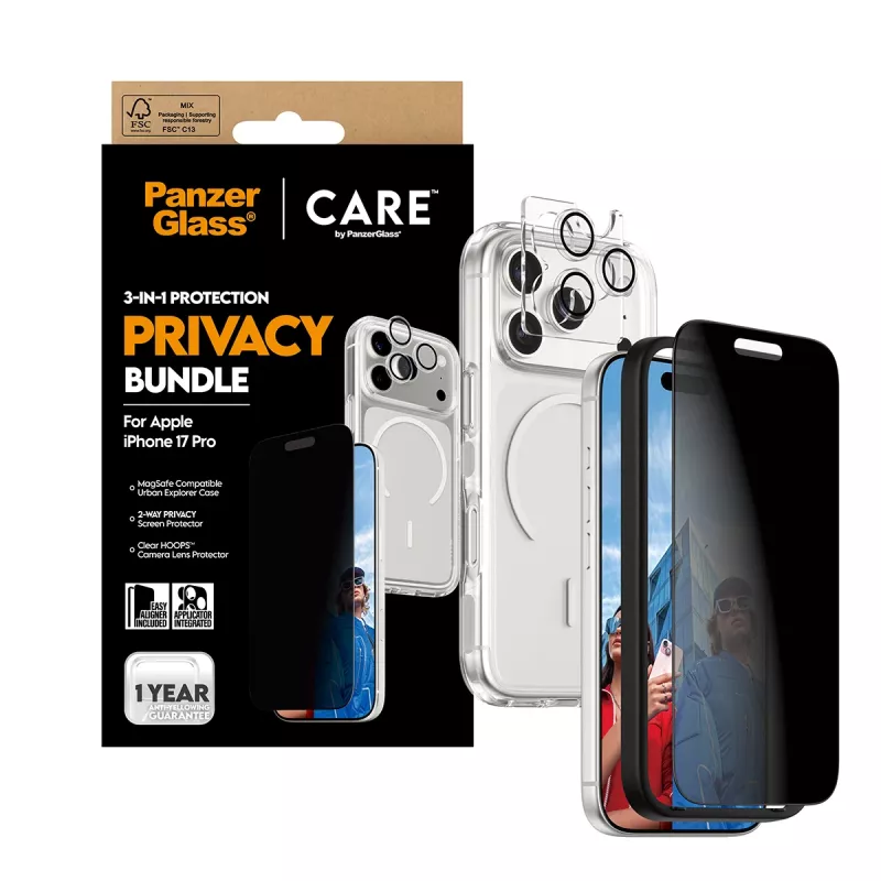 Privacy Case PanzerGlass for iPhone 17 Pro 3-in-1 — CARE series, privacy protection, integrated camera cover