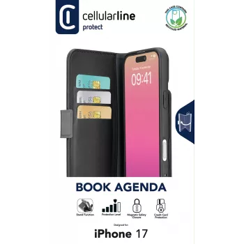 Cellularline Book Agenda - iPhone 17 Leather-effect book case with magnetic closure