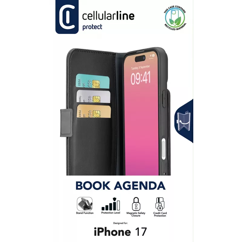 Cellularline Book Agenda - iPhone 17 Leather-effect book case with magnetic closure