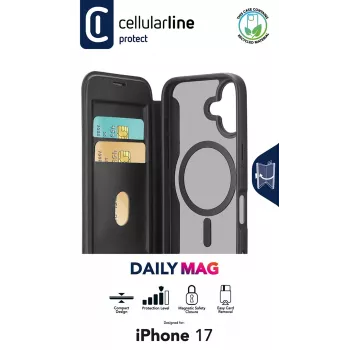 Cellularline Daily Mag - iPhone 17 Book cover with semi-transparent hard back compatible with Magsafe® ecosystem