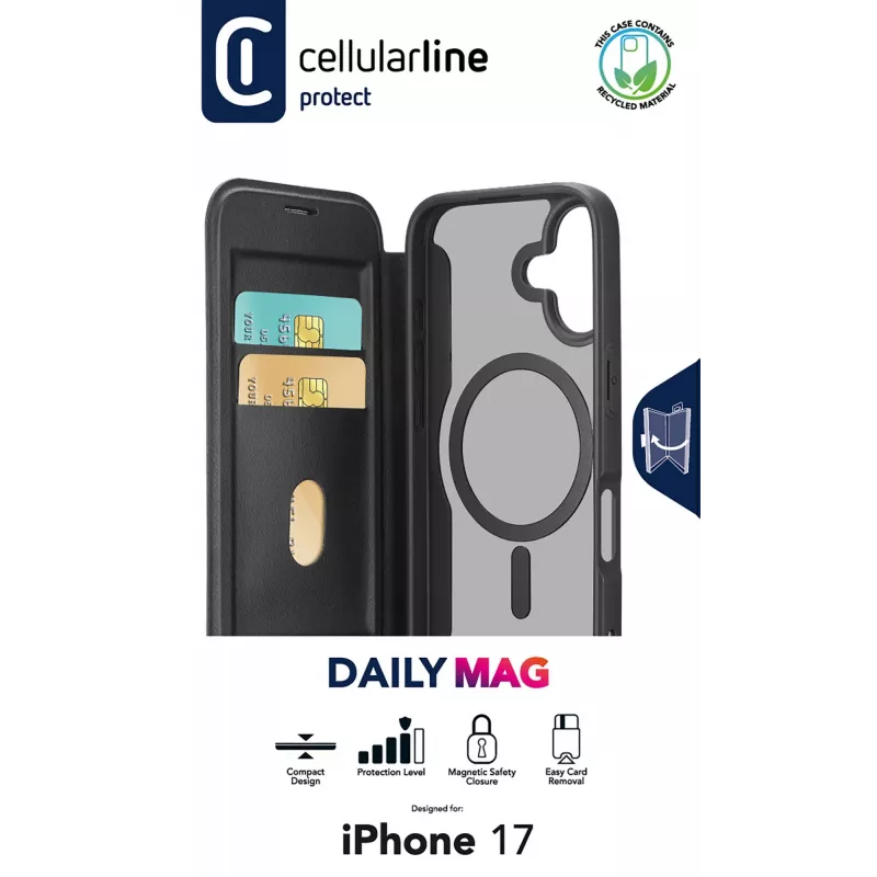 Cellularline Daily Mag - iPhone 17 Book cover with semi-transparent hard back compatible with Magsafe® ecosystem