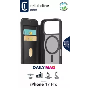 Cellularline Daily Mag - iPhone 17 Pro Book cover with semi-transparent hard back compatible with Magsafe® ecosystem