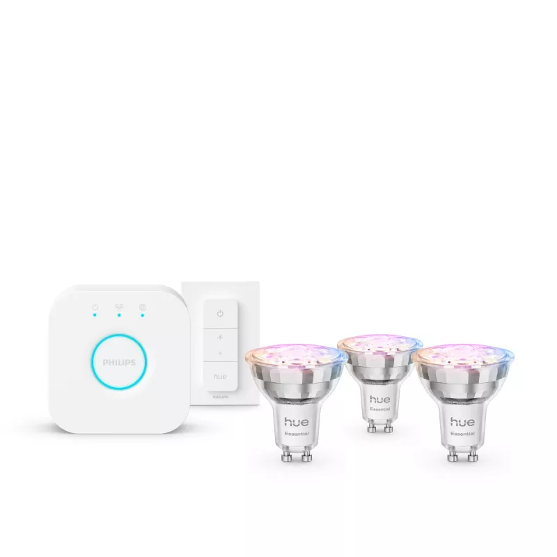 Philips Hue White and colour ambience Essential starter kit: 3 GU10 smart bulbs (345 lm) + dimmer switch