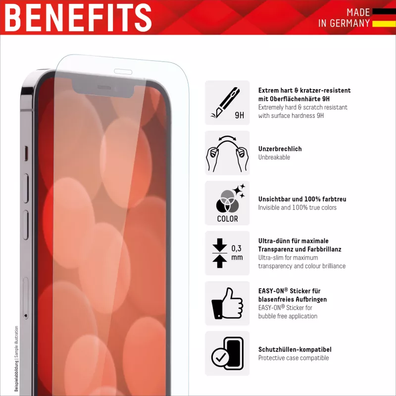 Displex Smart Glass (9H) for Apple iPhone 13/13 Pro, Mounting Sticker, unbreakable