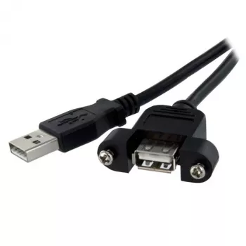 StarTech.com 1 ft Panel Mount USB Cable A to A - F/M, 0.3 m, USB A, USB A, USB 2.0, Male/Female, Black