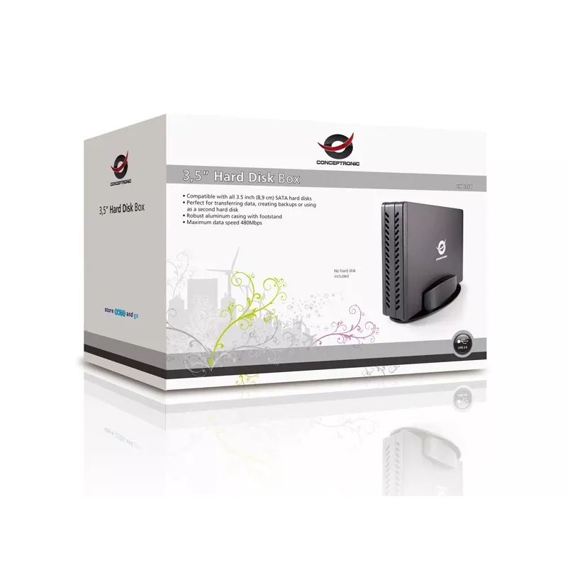 Conceptronic 3.5 inch Hard Disk Box, HDD enclosure, 3.5 inch, Serial ATA, Serial ATA II, Serial ATA III, 0.48 Gbit/s, USB connectivity, Black