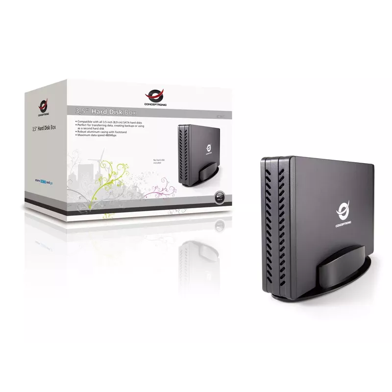 Conceptronic 3.5 inch Hard Disk Box, HDD enclosure, 3.5 inch, Serial ATA, Serial ATA II, Serial ATA III, 0.48 Gbit/s, USB connectivity, Black