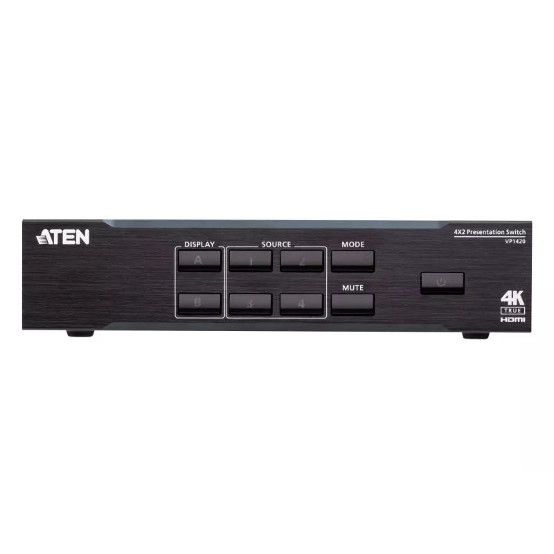 ATEN 4 x 2 True 4K Presentation Matrix Switch, Media presentation matrix switcher, 4096 x 2160 pixels, 4096 x 2160, 3840 x 2160, Black, Metal, Buttons