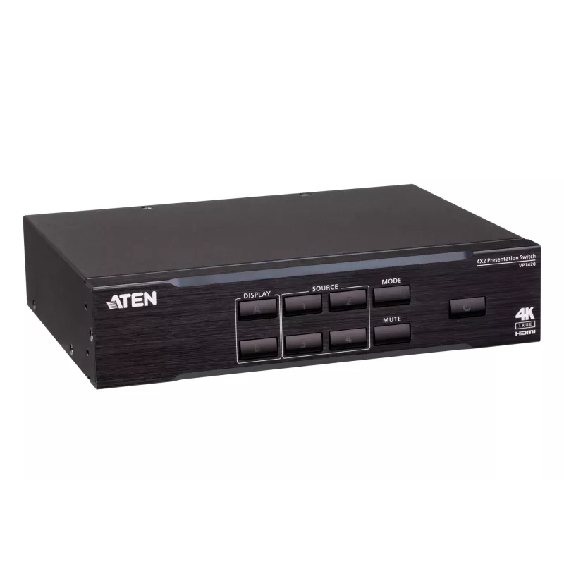 ATEN 4 x 2 True 4K Presentation Matrix Switch, Media presentation matrix switcher, 4096 x 2160 pixels, 4096 x 2160, 3840 x 2160, Black, Metal, Buttons